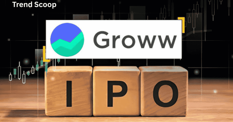 Green financial bar chart showing an upward trend and growth for the Groww IPO.