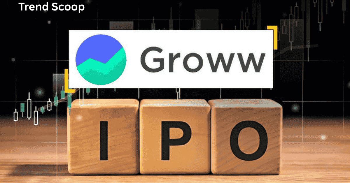 Green financial bar chart showing an upward trend and growth for the Groww IPO.