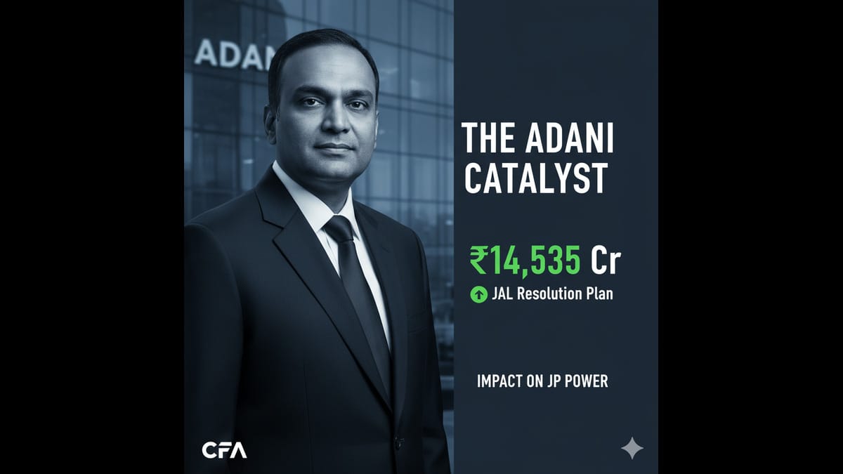 Image of Gautam Adani and the JP Power stock chart showing a 29% rally after the Adani resolution plan approval.