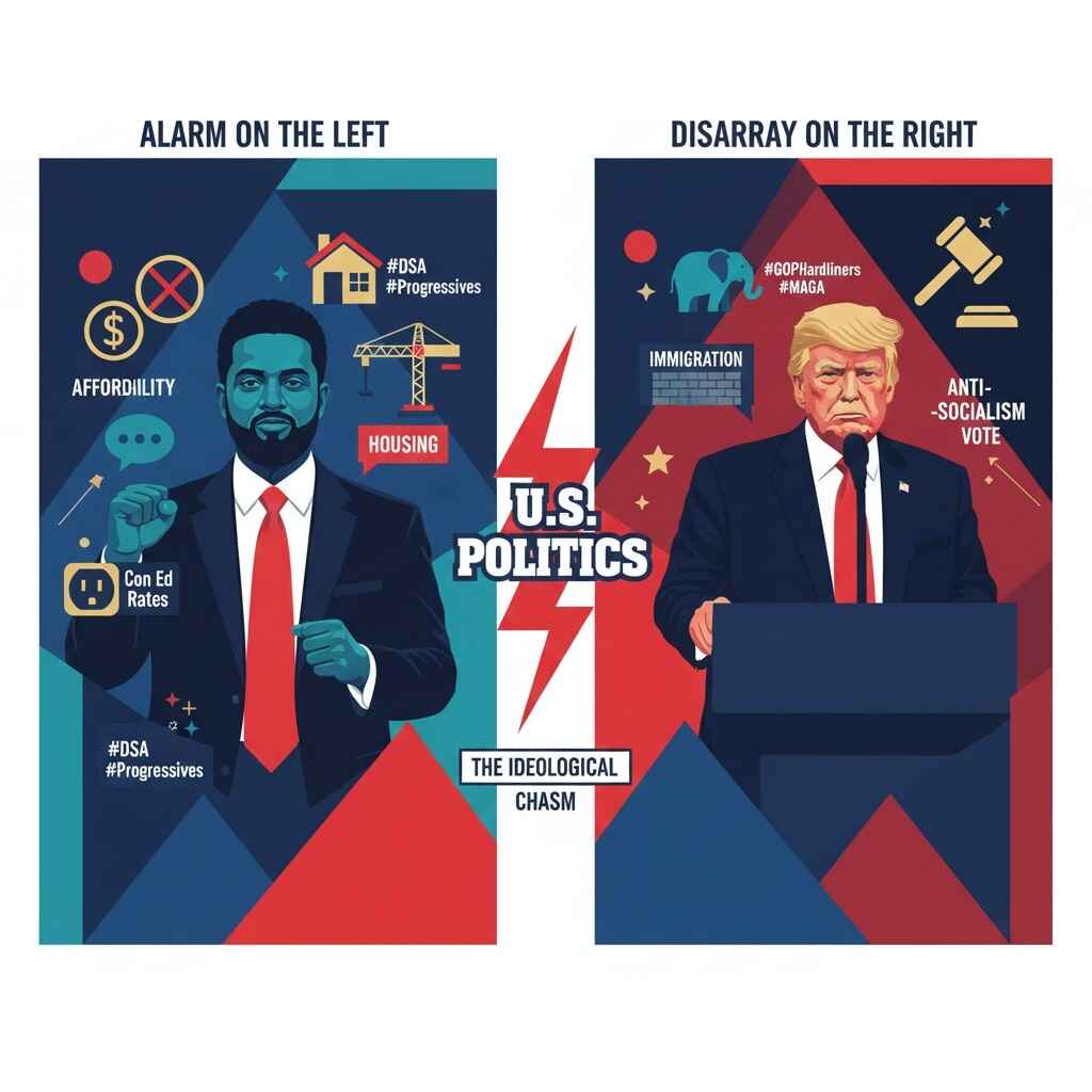 Visual representation of the ideological divide between Donald Trump and Zohran Mamdani, highlighting their past political clashes.