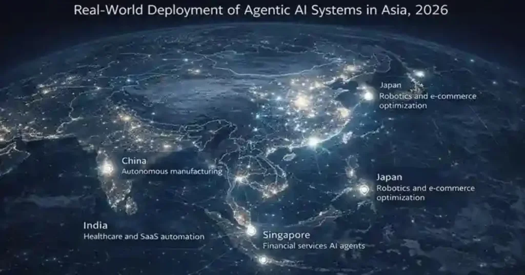 Agentic AI deployment across Asia in 2026 highlighting China, Singapore, India, and Japan