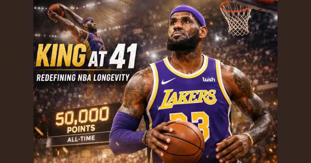 LeBron James at age 41 with Lakers, highlighting 50000 career points and elite NBA stats. LeBron James Stats