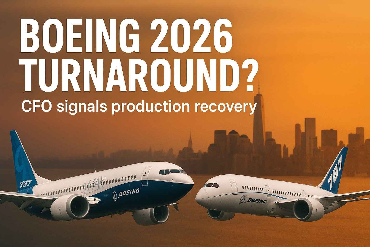Boeing 737 and 787 aircraft flying at sunrise as CFO signals 2026 production recovery boosting BA stock