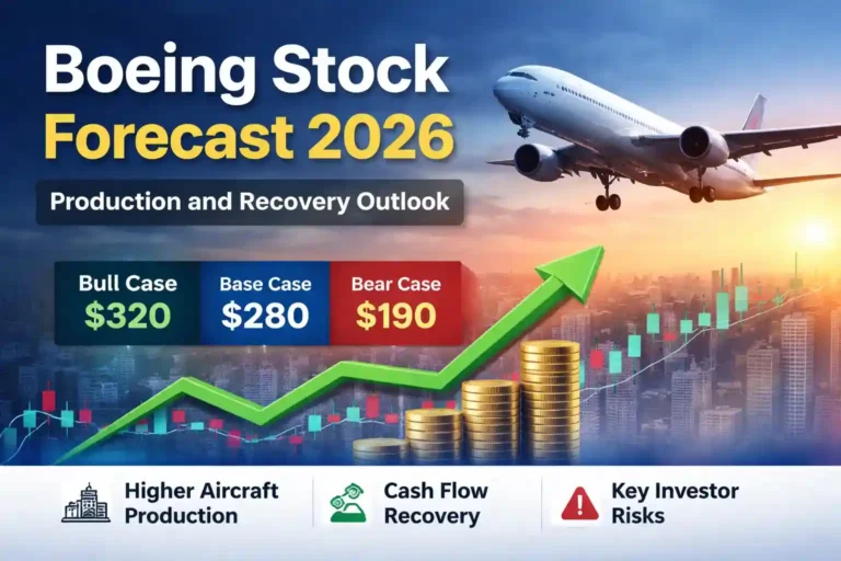 Boeing stock forecast 2026 showing aircraft production outlook and stock price recovery prediction