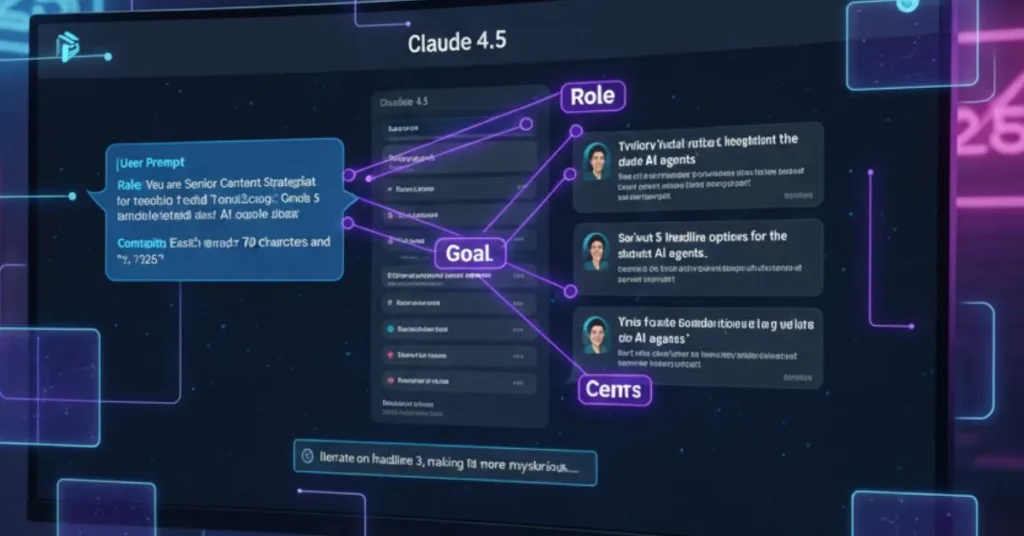 Infographic of the Claude AI prompting loop showing how to provide a role, add XML context tags, and use iterative refinement to improve AI output. claude beginner guide 