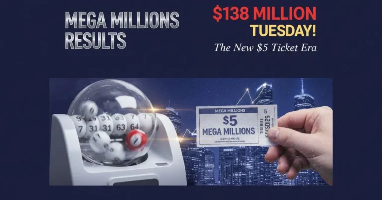 Mega Millions results for Dec 26 2025 showing lottery balls and $138 million Tuesday jackpot announcement.