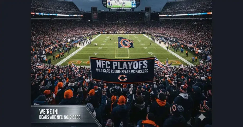 Chicago Bears playoff preview graphic for the Wild Card game against the Green Bay Packers at Soldier Field.
Bears vs Lions Score