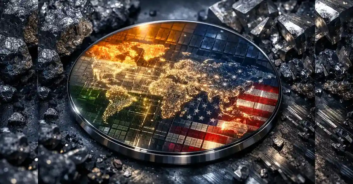 India and United States flags over semiconductor wafer symbolizing India joining the Pax Silica technology alliance in 2026