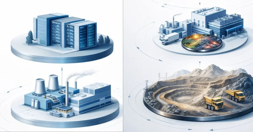 Diagram of the silicon stack supply chain from critical minerals to AI data centers under the Pax Silica framework