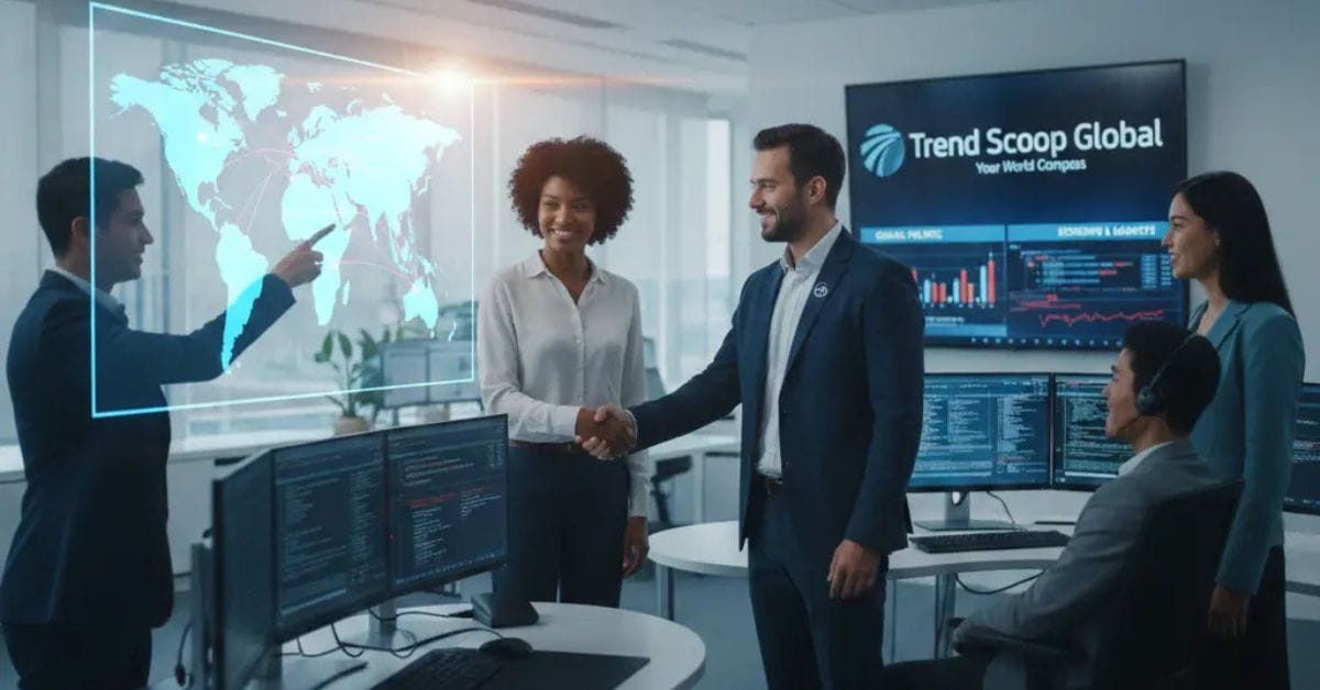 Trend Scoop Global editorial team analyzing global news and financial trends in a modern digital newsroom.